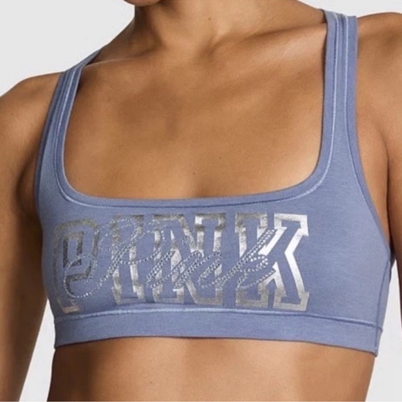 🔥PINK VICTORIA’S SECRET Cotton Dorm Bling Bralette & Boyshorts Dusty Iris LARGE - Picture 3 of 16